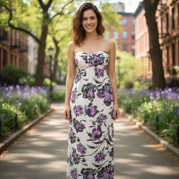 Lori M Collection Maxi Dress Women's Size XL Floral Lavender Strapless Lined - Picture 1 of 12